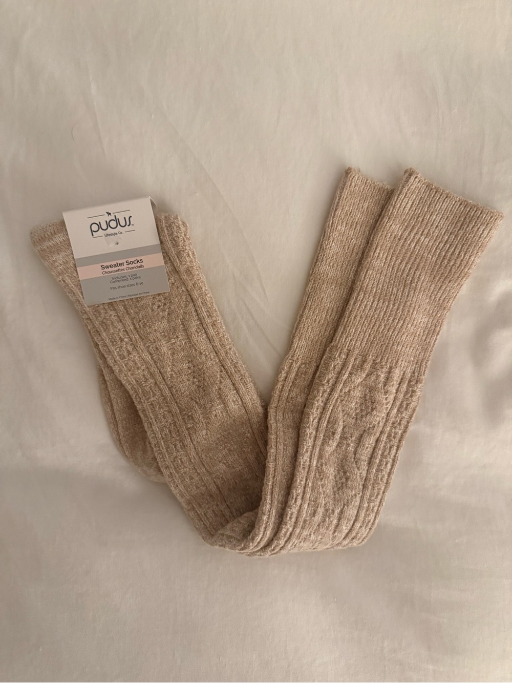Pudus Women's Cable Knit Sweater Socks - Beige